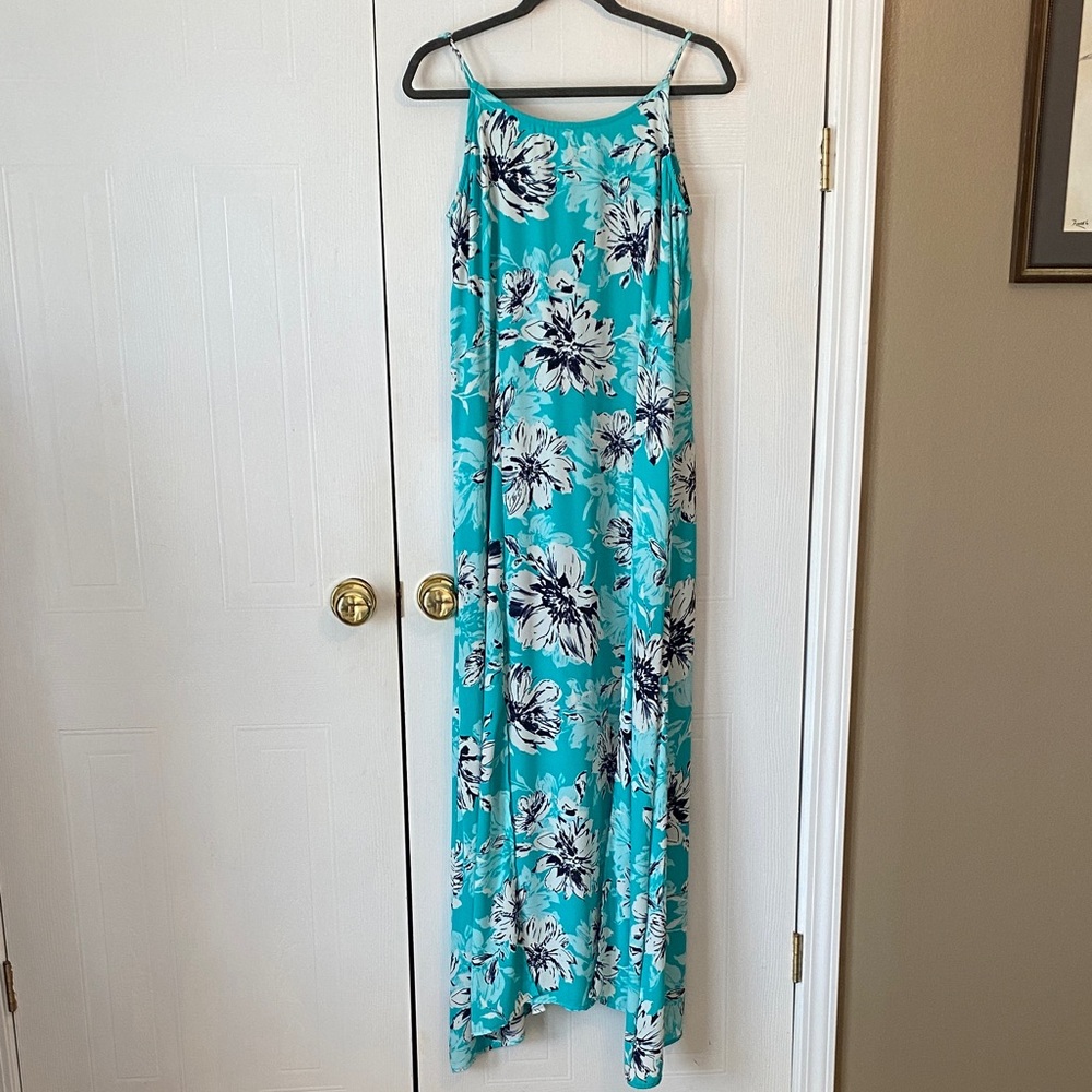 Peach Love California Teal and White Floral Dress